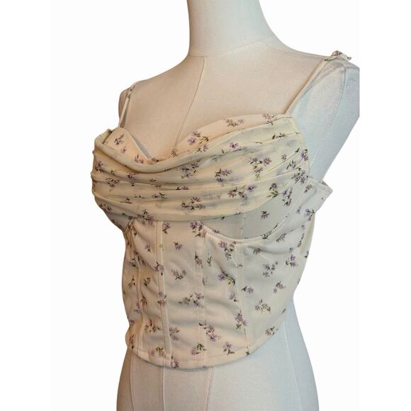 Iris Y2K Coquette Crop Top Womens Size L Ruffled Pointelle Milkmaid Romantic - Picture 2 of 8